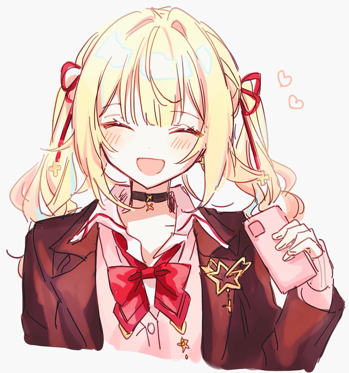 hoshikawa sara 1girl solo closed eyes blonde hair jacket smile bow  illustration images