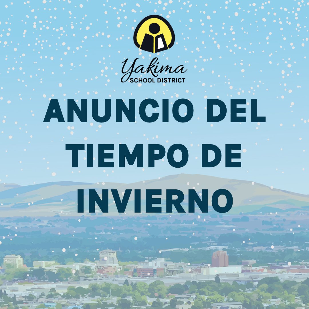 YakimaSchools's tweet image. Due to winter weather conditions YSD is CLOSED today (Mon, Jan 3, 2022). All schools, athletics, COVID testing, and after school programs are canceled. A makeup day will be announced by our school board at a later date. YSD7.org