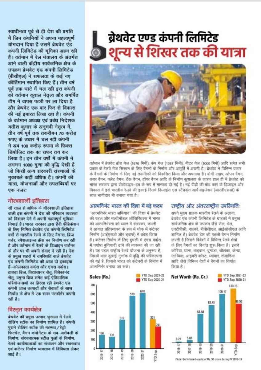 BraithwaiteKol's tweet photo. खबर में @BraithwaiteKol 
देश की प्रतिष्ठित हिंदी पत्रिका इंडिया टुडे (@IndiaToday @IndiaTodayHINDI ) के वार्षिक विशेषांक में कंपनी की यात्रा और आगामी योजनाओं पर स्टोरी प्रकाशित हुई है @AshwiniVaishnaw   @YatishKrIRSME @RailMinIndia #railway #IndiaToday https://t.co/Gqdh6DAx1c