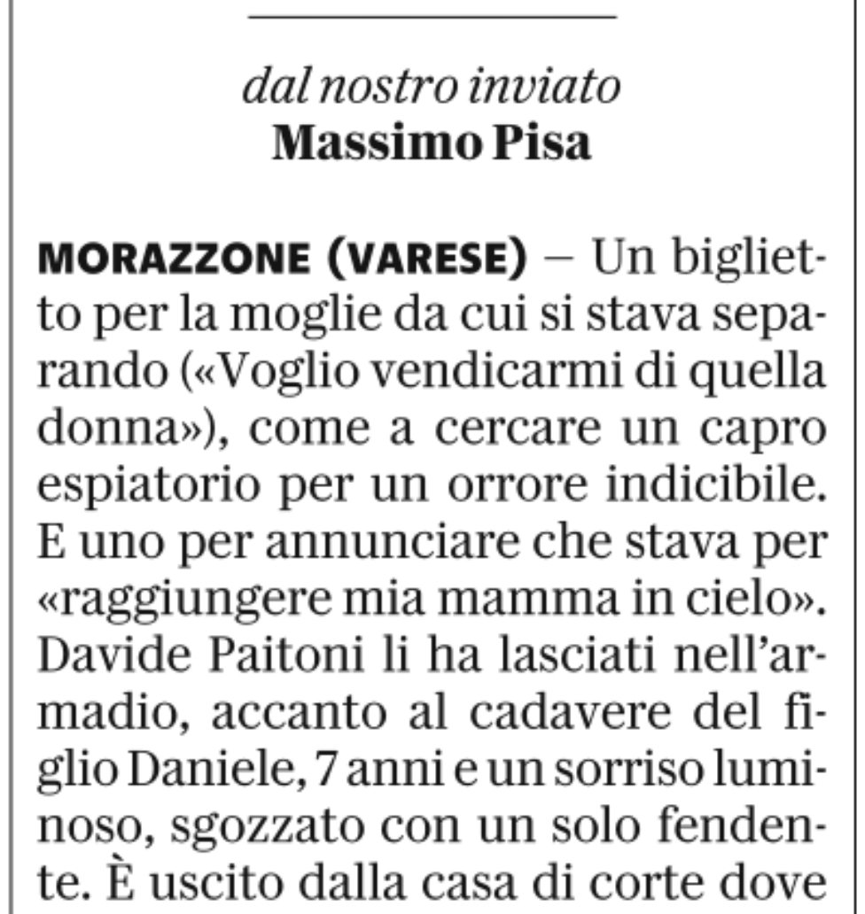 pazzoperrep's tweet photo. Osservatorio Inviati.
Massimo Pisa (@MassimoPisa) è andato a #Morazzone (Varese) dove ieri un uomo agli arresti domiciliari ha ucciso il figlio di sette anni e subito dopo ha tentato di uccidere anche la ex moglie. https://t.co/uHfElTYZ8U