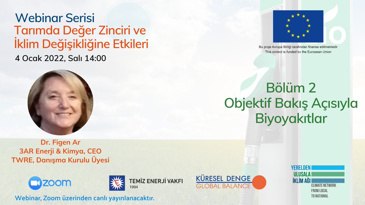 “Objektif Bakış Açısıyla Biyoyakıtlar” 4 Ocak 2022 Salı günü saat 14:00’da Zoom Platformu üzerinden gerçekleştirilecektir; aşağıdaki linkten kayıt yaptırabilirsiniz.
us06web.zoom.us/webinar/regist…
<a href="/FigenAR3/">Figen AR</a> <a href="/BioenergyS/">Bioenergy Studies</a>