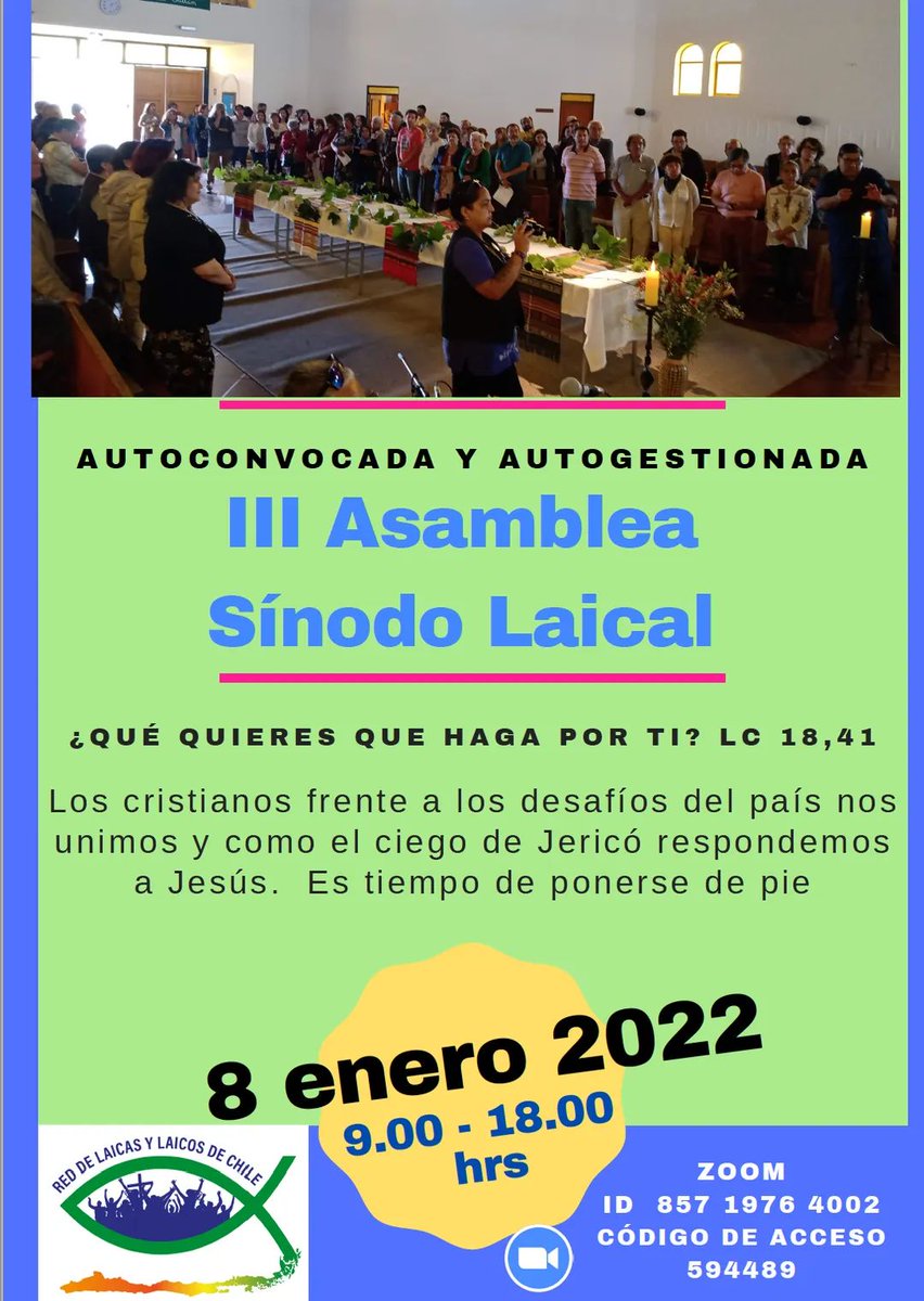 AsambleaLaical's tweet photo. Buen día 
Estamos a días de reunirnos, de modo virtual pero a la vez cercano y fraterno, en nuestra III Asamblea del Sínodo Laical, de la Red de Laicas y Laicos de Chile. 
Estamos expectantes y alegres de poder encontrarnos  @redlaicalconce @mujeresiglesia @Pazdejusticia1 https://t.co/iCX6LedhYj