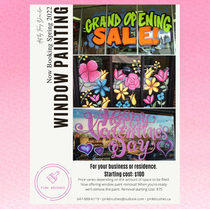 Book Us For Your Window Design A great way to attract people to your store with no damage to your windows. Now booking for Valentine’s Day, Easter, Super Bowl, a Sale or just a fun Spring design. It’s not too late to book a window design to celebrate the new year. #toronto