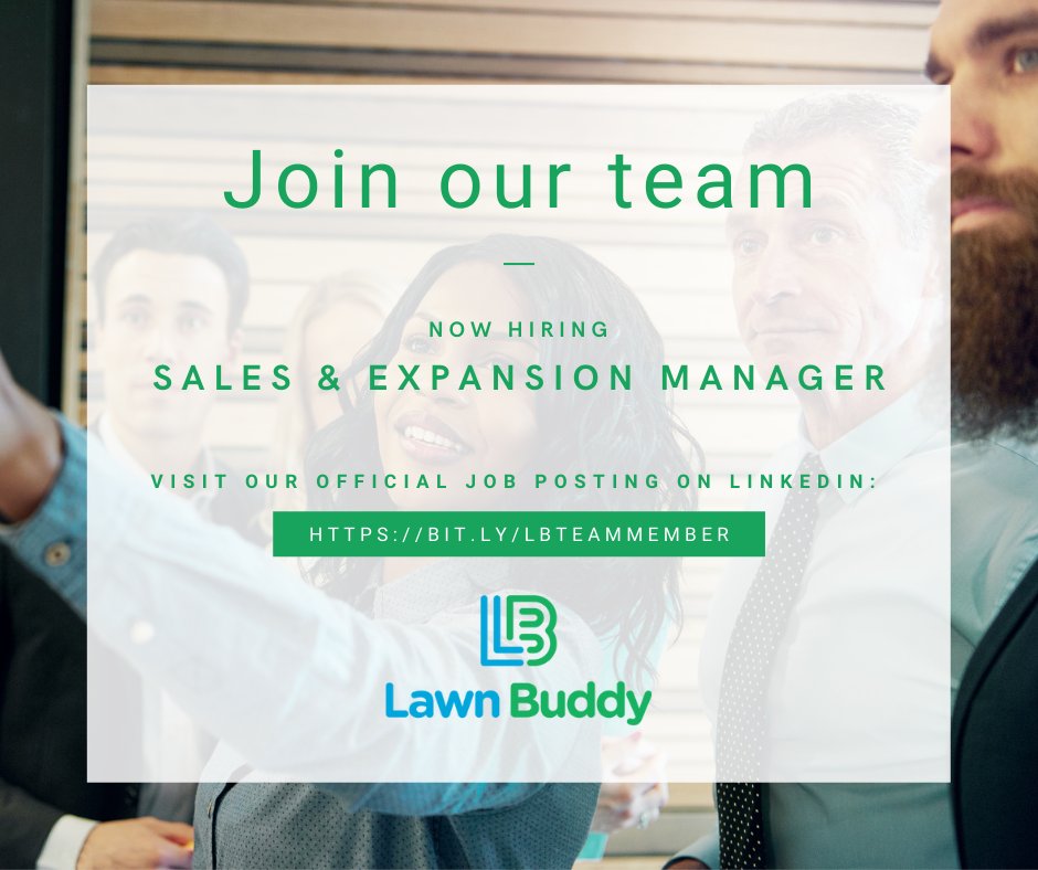 Lawn Buddy is proud to announce our new job opportunity for a Sales &amp; Expansion Manager! 
If you’re interested in B2B sales and enjoy building meaningful relationships, then we’d like to meet you!
Learn more or apply here: hubs.la/Q011p21V0