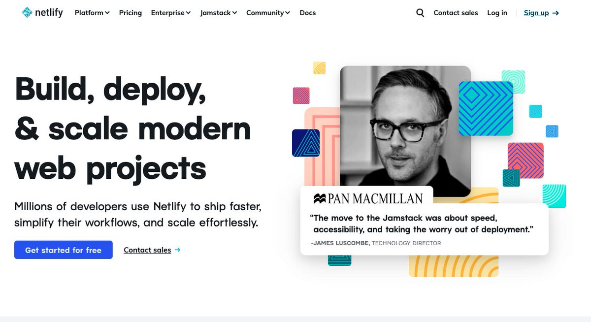 Nice to see <a href="/jamesluscombe/">James Luscombe</a> on <a href="/Netlify/">Netlify</a>'s home page commenting on <a href="/panmacmillan/">Pan Macmillan</a>'s journey to the #jamstack. I'm proud of <a href="/KenticoKontent/">Kontent.ai</a> for being a part of the journey! Check out the whole story on how they migrated to #Kontent, Netlify &amp; <a href="/GatsbyJS/">Gatsby</a> at bit.ly/3Hu5E6x
