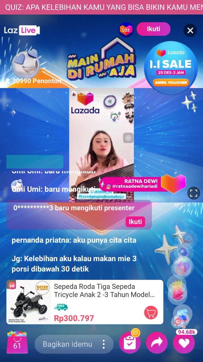 njindori's tweet photo. emang ya LazadaID bikin happy terus hadiahnya banyak banget tiap game show mantep banget #VoucherBuatLazadians  #LazLiveMainDiRumahAja Main Games Dapet Voucher https://t.co/aJuX5PouDA
