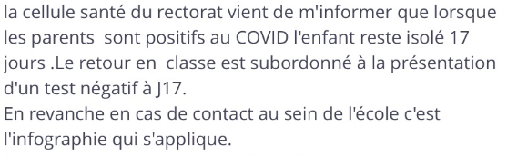 Les parents vaccinés sont isolés 7j et les enfants (en maternelle) le sont 17j! 😱