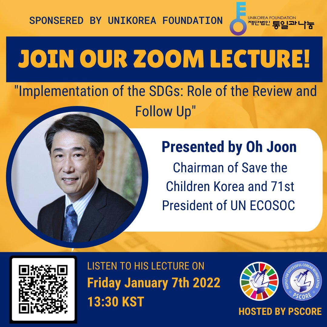 ModelUnsf's tweet image. We are pleased to announce that PSCORE will host another Zoom Lecture! Mr. Oh Joon will be discussing the implementation of SDGs in North Korea. 
To join, scan the QR code on the poster at 13:30 KST on January 7th! The passcode is 357977.
 #NorthKorea  #zoomlecture #onlinelecture