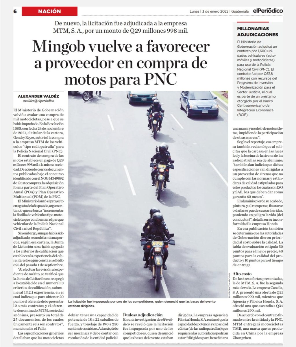 Ricigt1's tweet photo. 🏍️👮‍♀️ A pesar de que la compra de motocicletas para la PNC se había suspendido por anomalías. @mingobguate volvió a entregar el contrato a la misma empresa por Q29 millones. El mecanismo de corrupción fue mostrado por investigaciones de la FECI/CICIG en varias investigaciones. https://t.co/1TMAMsIE6f