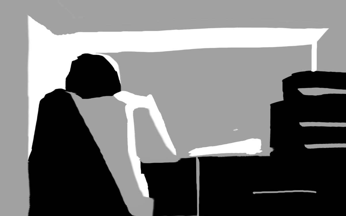 TNobody396's tweet photo. "Working mom on a desk with lights on" composition drawing practice https://t.co/3WOPAxIN6x