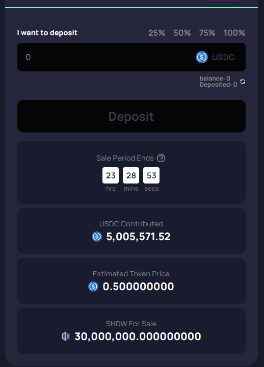 First 30 minutes of the $SHDW #IDO off to a strong start!
The IDO went live at 2pm UTC (ido.genesysgo.com) and the #Solana community is showing up big!

The interest in infrastructure has been amazing and huge and we're so grateful! Steven, <a href="/levicook/">korg.sol</a>, and myself are so rdy!