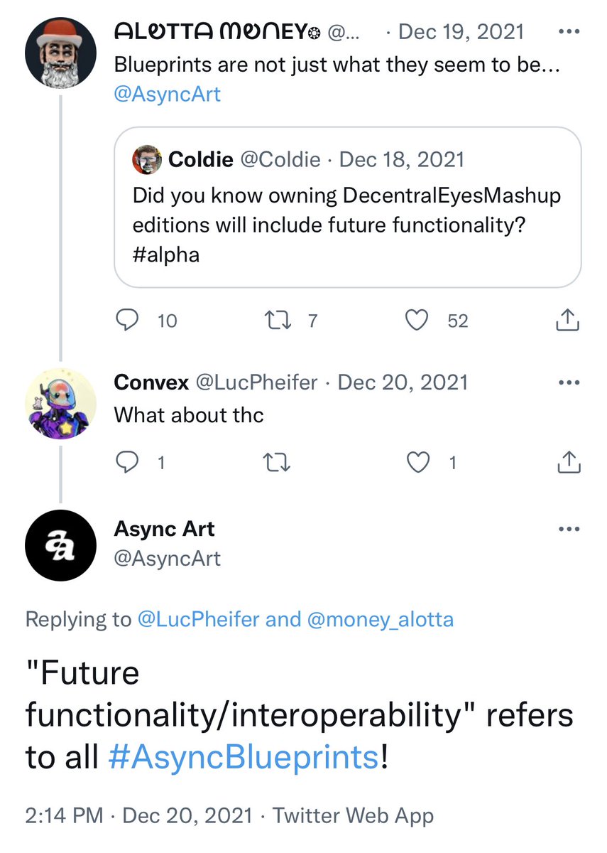 educryptoart's tweet photo. Hey friends just a reminder that the @AsyncArt blueprints collection include Future functionality/interoperability 🤯
Here is my trifecta 
@XCOPYART @Coldie @money_alotta 
#NFTs #cryptoart #NFTartist #cryptoartist #future https://t.co/i48c9I0Ics