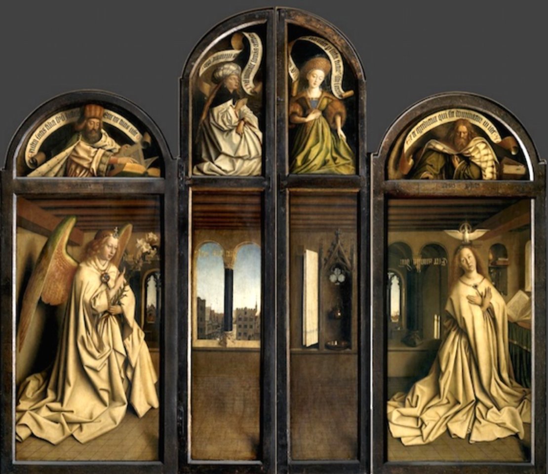 MoreHamOnt's tweet photo. View of the City of Ghent, by #JanvanEyck in the Ghent Altarpiece completed in 1432. Note the 3 and 4 storey buildings. #middledensity #moreneighbours https://t.co/m0JdmZZwQ1
