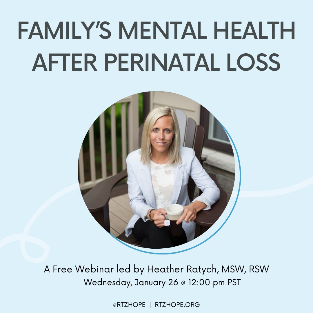 Provider Webinar: Family’s Mental Health After Perinatal Loss

Date: Wednesday, January 26, 12pm PDT/ 3pm EDT
Host: Heather Ratych, MSW, RSW

➡️ Register: rtzhope.org/webinar