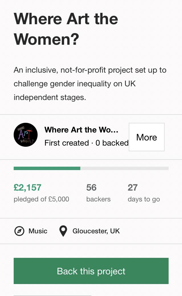 Not far to go until we’re half way! Let’s get there! No money taken until the 31st Jan and there’s plenty of rewards! tinyurl.com/watwks #DontMissOut #Womeninmusic #grassrootsmusic #Feminism #whereartthewomen #wherearethewomen #music #musicindustry #retweet #kickstarter