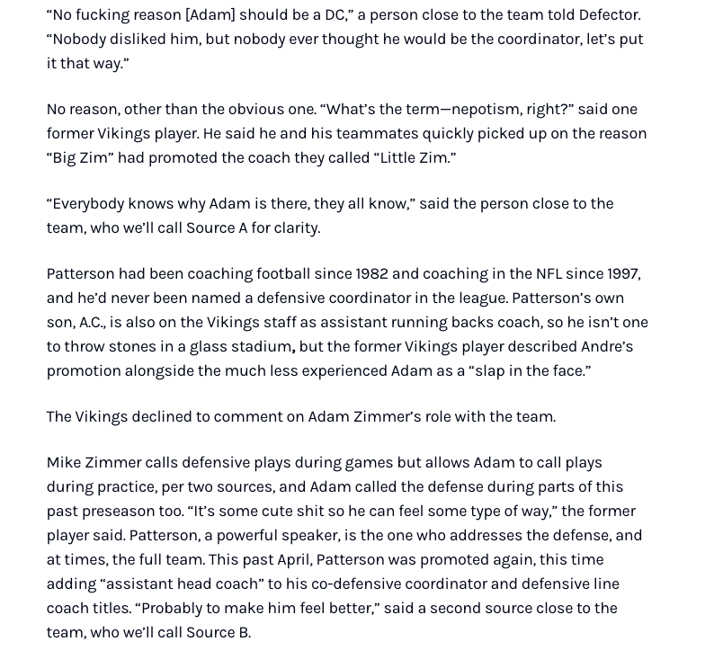 kalynkahler's tweet photo. Nepotism is everywhere in the NFL and outside of it. So what's the big deal? Using the Vikings Mike and Adam Zimmer as an example, here's how it can affect morale on an NFL staff and its players:  
https://t.co/RjWGXLPbJL https://t.co/w3iM9urRpD