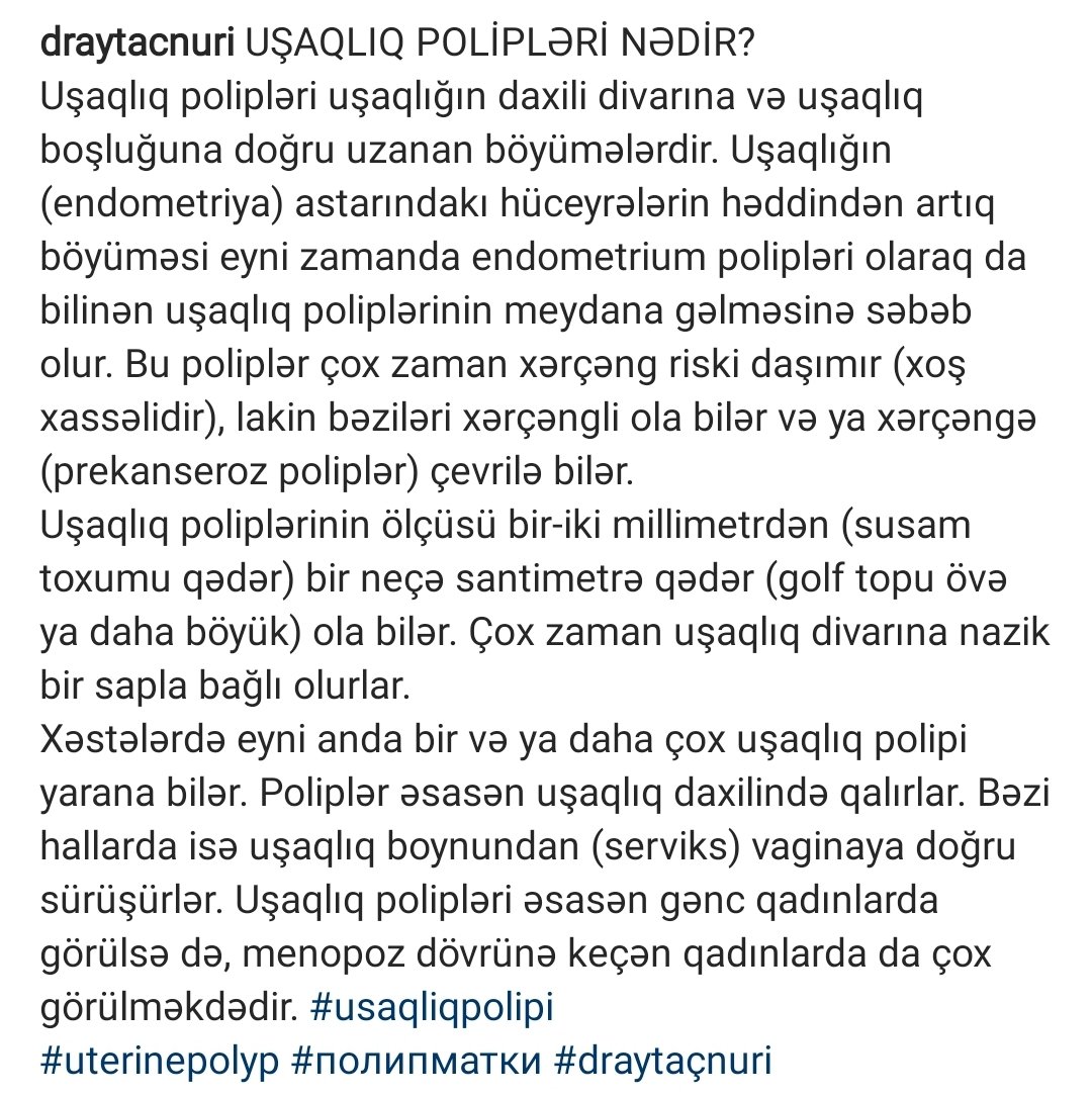 draytac009's tweet photo. UŞAQLIQ POLİPLƏRİ NƏDİR? #uterinepolyp #uşaqlıqpolipi #полипматки #rahimpolipi https://t.co/3lso5HS163