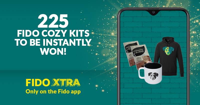 You could instantly win 1 of 225 Fido Cozy Kits containing a Fido hoodie, Fido mug and hot cocoa. 
Play daily in the Fido app: onelink.to/5tcr9p
#FidoXTRA