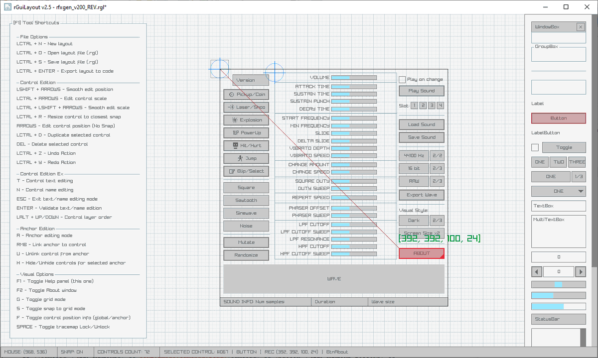 raylibtech's tweet photo. #rGuiLayout v2.5 published! A simple and easy-to-use #raygui layouts editor! This is the tool I use to create other tools! Perfect companion for #rGuiStyler and #rGuiIcons!π Try it here: https://t.co/sHCT5h3D0D #raylib #toolsdev #uidesign #icons #aesthetics #gamedev #indiedev https://t.co/AoyKZecU2n