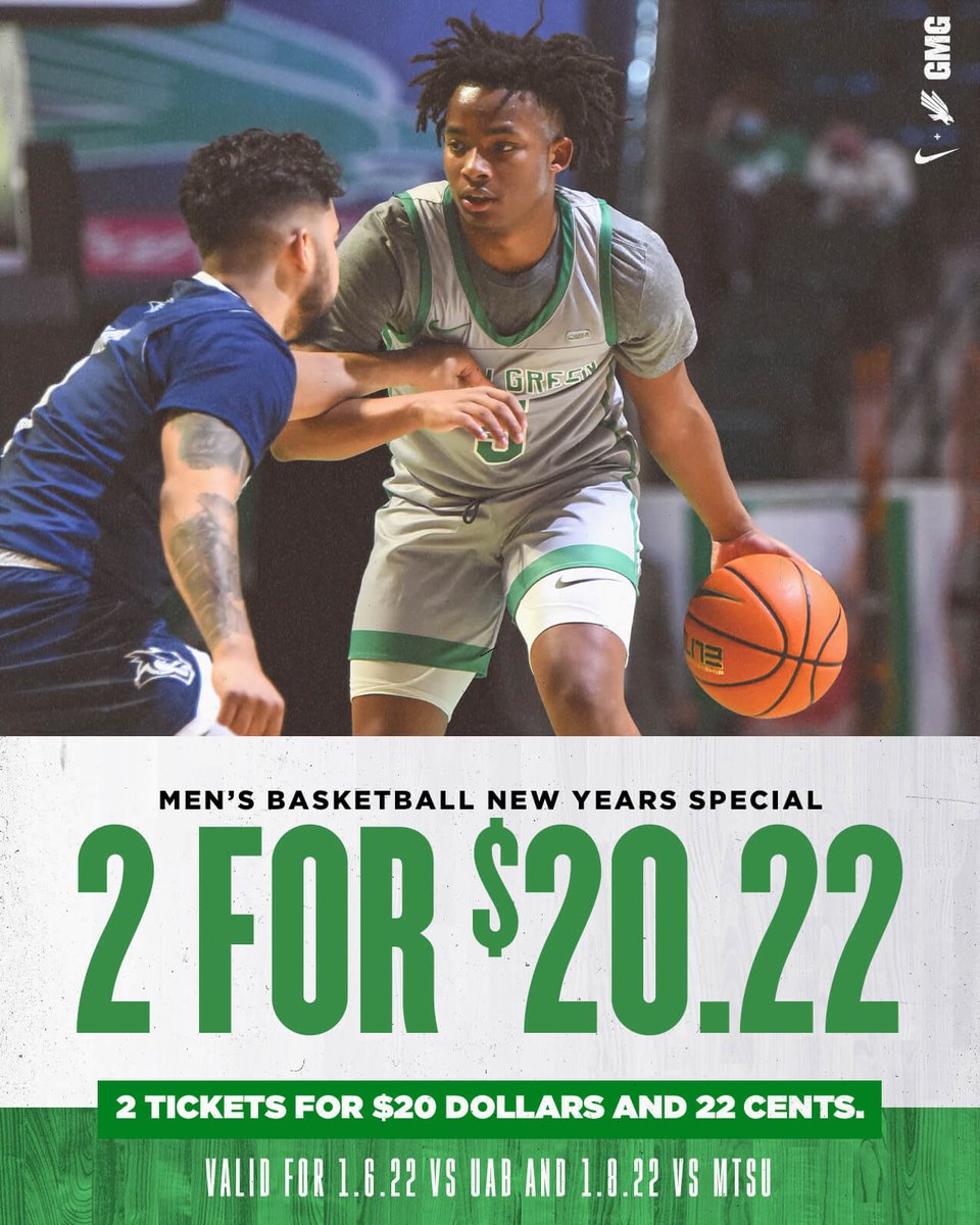 MeanGreenSports's tweet photo. 𝟚 𝕗𝕠𝕣 $𝟚𝟘.𝟚𝟚

𝗝𝗮𝗻. 𝟲 and 𝗝𝗮𝗻. 𝟴 - meet us at the Super Pit, Mean Green Nation

🎟️ https://t.co/61rW2kGMRb

#GMG 🟢🦅 https://t.co/y3JXZnAZuB