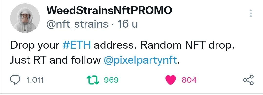 MauriceBoud's tweet photo. @nft_strains @pixelpartynft Done
My adress
0x2bFD895dfbaeCF3D381996f1e9d0366b079686f8
I really hope I win and I hope you had a great New Years eve!! https://t.co/dOhT5fqlLw