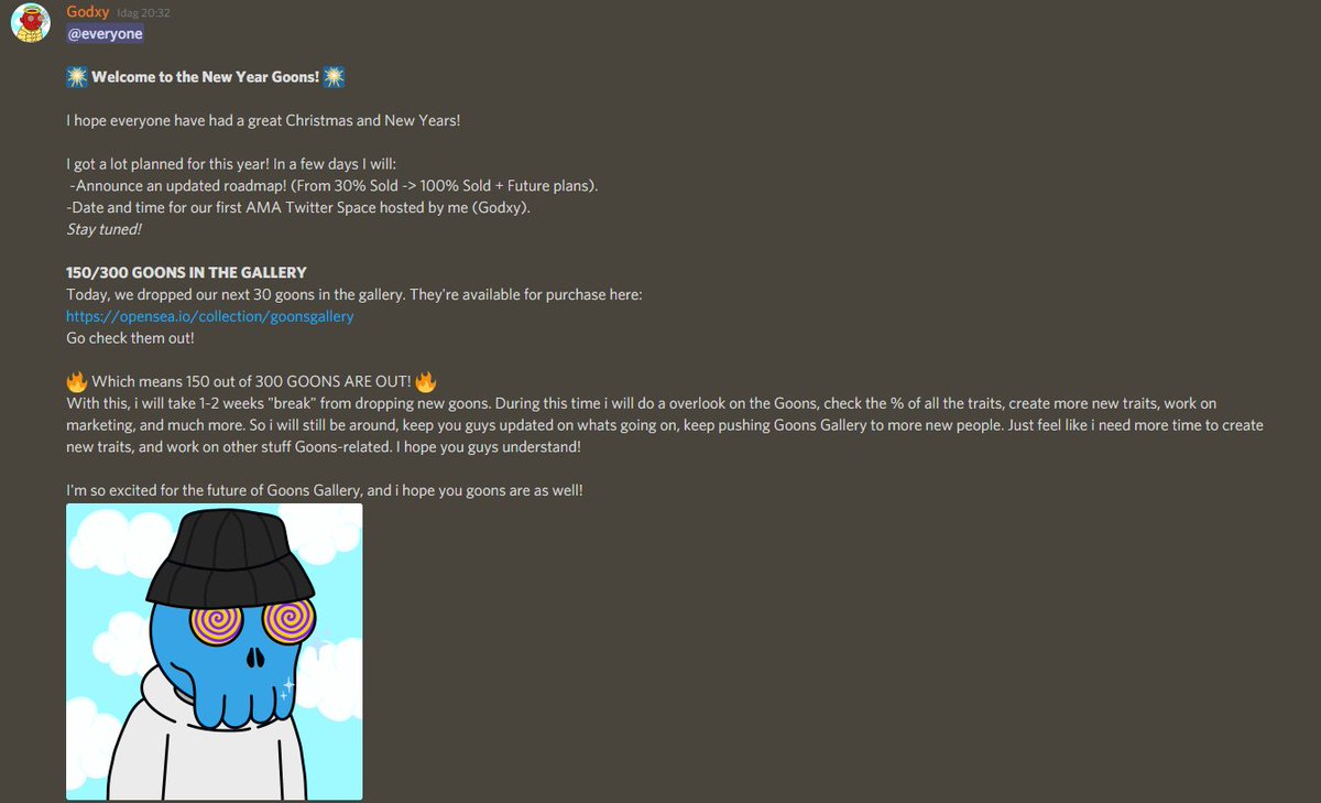 GoonsGallery's tweet photo. A little update post from the discord & our latest drop of Goons! #NFTCommunity
🎇We're excited for 2022 and everything that's coming to #GOONSGALLERY!🎇 https://t.co/BhRxouUSaR