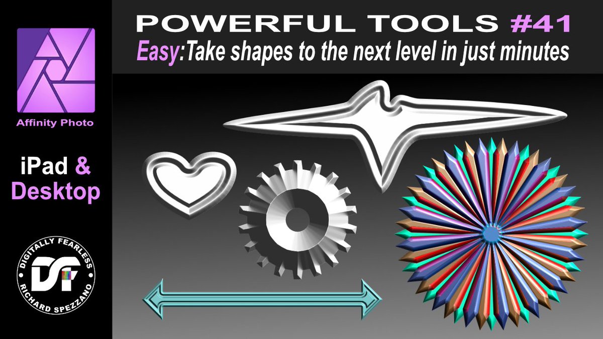 DigitallyFearl1's tweet photo. Easily take Affinity Photo shapes to the next level. This Affinity Photo tutorial is shown in iPad and Desktop
https://t.co/aFpg2y4ziq

#madeinaffinity #affinityphoto #affinityserif #tutorial  #graphicdesign #affinity #digitallyfearless #AffinityiPad #iPad  #shapes #fx #3D https://t.co/DSLtMOGnbJ