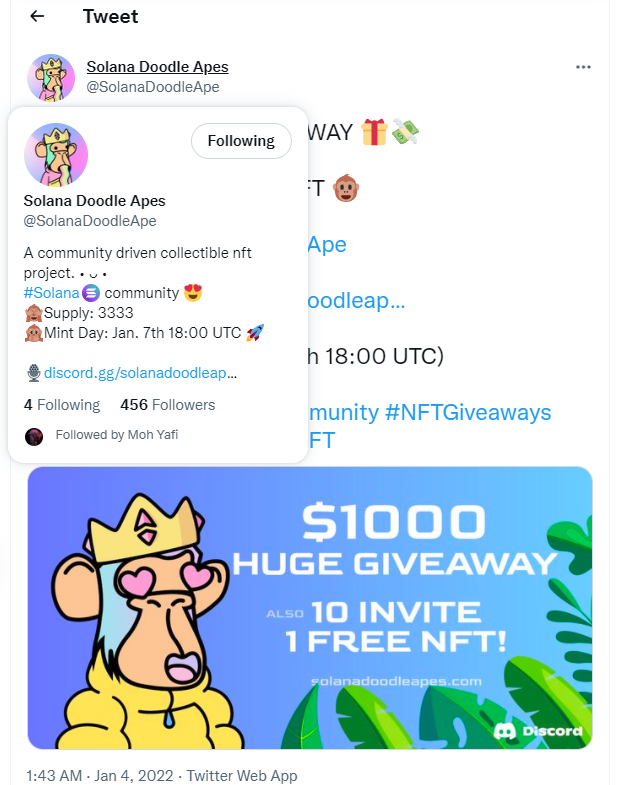 Azkanama1's tweet photo. @SolanaDoodleApe I hope I can win a lot today haha 

@mohyafi1 @faiskut @rerekusaja https://t.co/H1PK0kzDgj