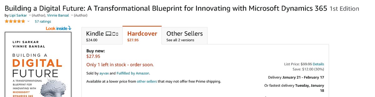 We are in shock. 😳

We definitely didn't see this coming. 👓

It turns out there is a High Demand of Building a Digital Future: A Transformational Blueprint for Innovating with <a href="/MSFTDynamics365/">Dynamics 365</a> and Only 1 copy left in stock on Amazon 😃😁🤩 
#MSDyn365 #D365FO #msdyn365ce #D365