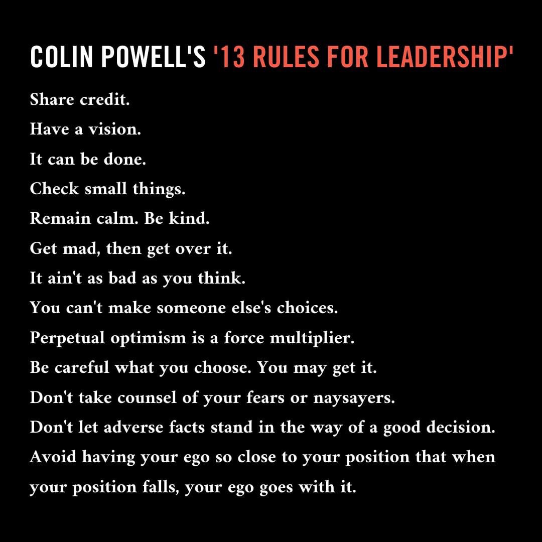 2022…here we go! Looking forward to a great year. Keeping these rules from Gen. Colin Powell front and center! #leadership