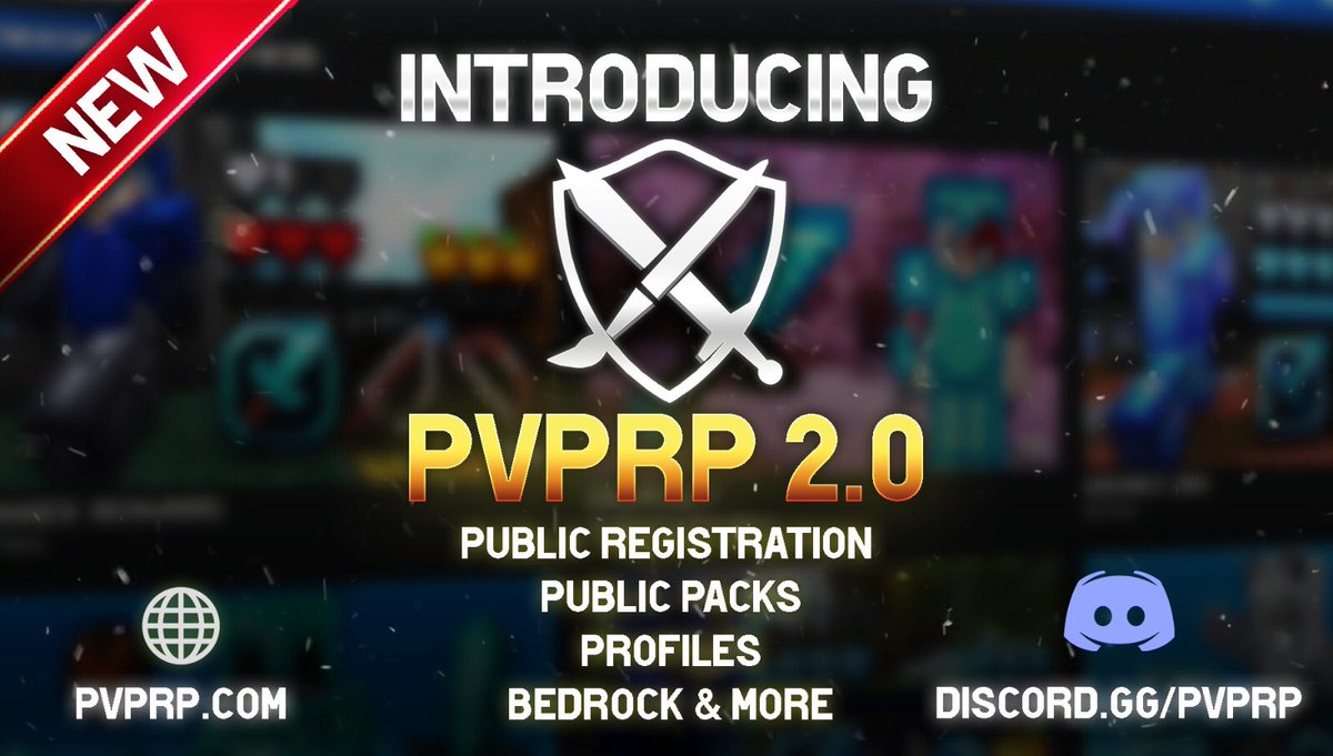 INTRODUCING PVPRP 2.0 💥

Public Registration, Public Packs, Profiles, Bedrock Support and so much more out now!

Head over to pvprp.com to check it out ⬇️