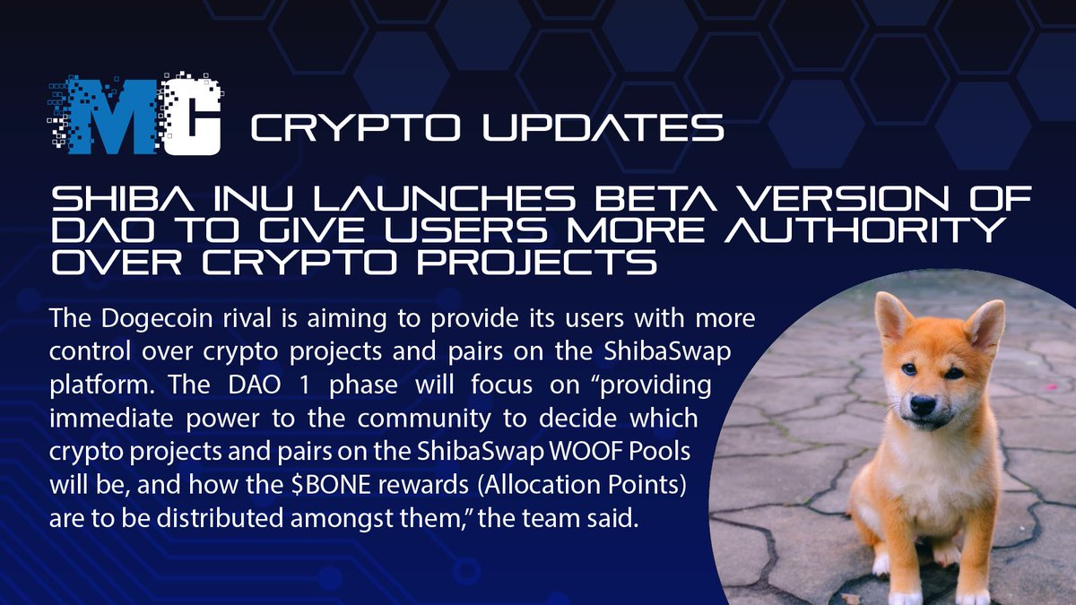 MultiChainteam's tweet image. To all the Shib family, A Beta Version of Dao is coming for Shiba Inu.
From Meme coin to Dao? Looks interesting!

#SHIB #blockchain #cryptocurrency #Dao
