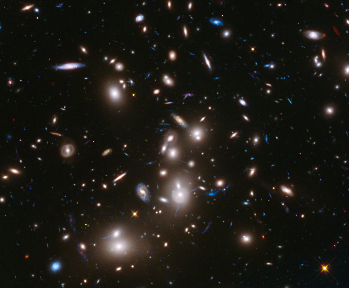 ⭐ When <a href="/NASAWebb/">NASA Webb Telescope</a> begins science operations, it could see the universe’s first stars with the help of gravitational lensing.

This Hubble image shows the effect – this galaxy cluster's gravity is so strong that it magnified light from galaxies behind it: go.nasa.gov/3JFS1TJ