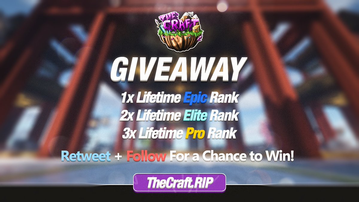 TheCraftRIP's tweet image. TheCraft is here 🍜

To announce our comeback we will be giving away 6x Lifetime ranks! 🍄 

Retweet &amp;amp; Follow for a chance to win:
• 1x Lifetime Epic Rank
• 2x Lifetime Epic Rank
• 3x Lifetime Pro Rank

Good luck to all our participants!