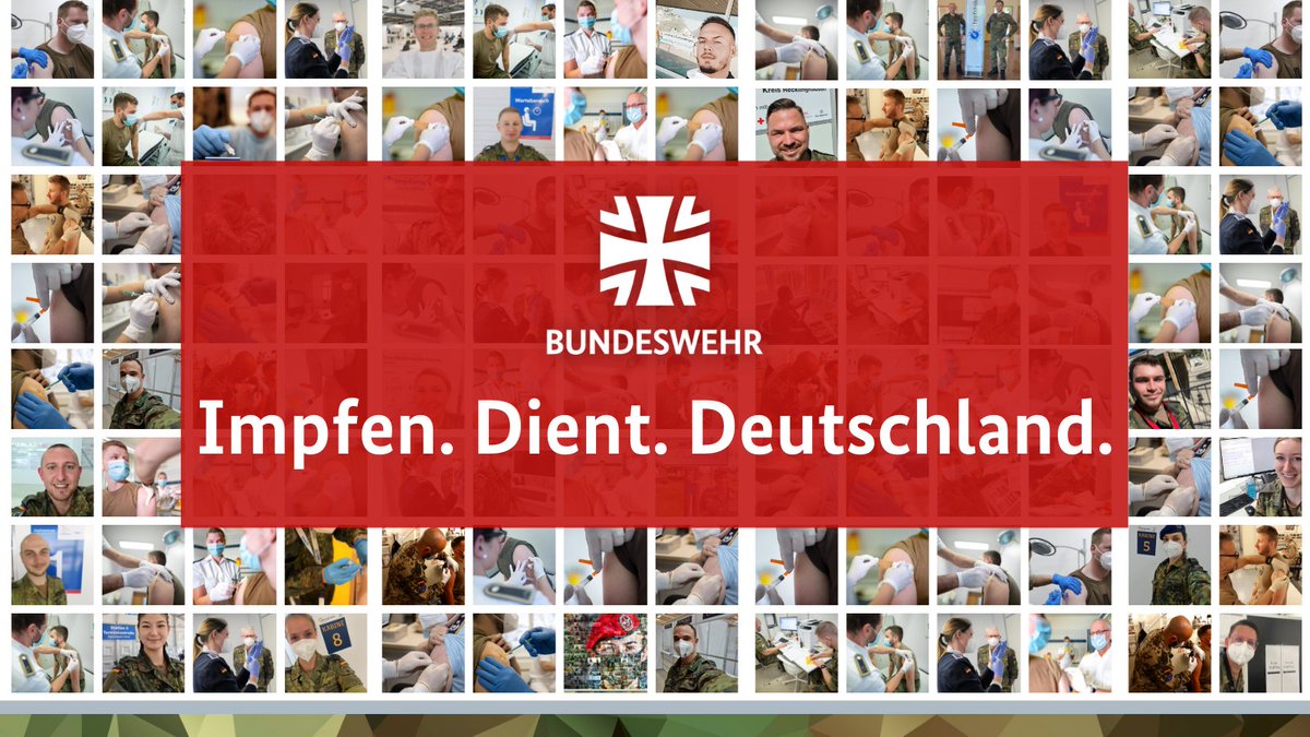 BMVg_Bundeswehr's tweet photo. Unverändert gilt: Impfen. Dient. Deutschland. Auch wenn wenige anders denken, klar ist: Das Impfen ist die stärkste Waffe gegen #Corona. Wir unterstützen: mit über 1.700 Soldatinnen und Soldaten bei der Impfkampagne. Und außerdem gibt es bei der Bundeswehr eine Duldungspflicht. https://t.co/UVPVexLdxf