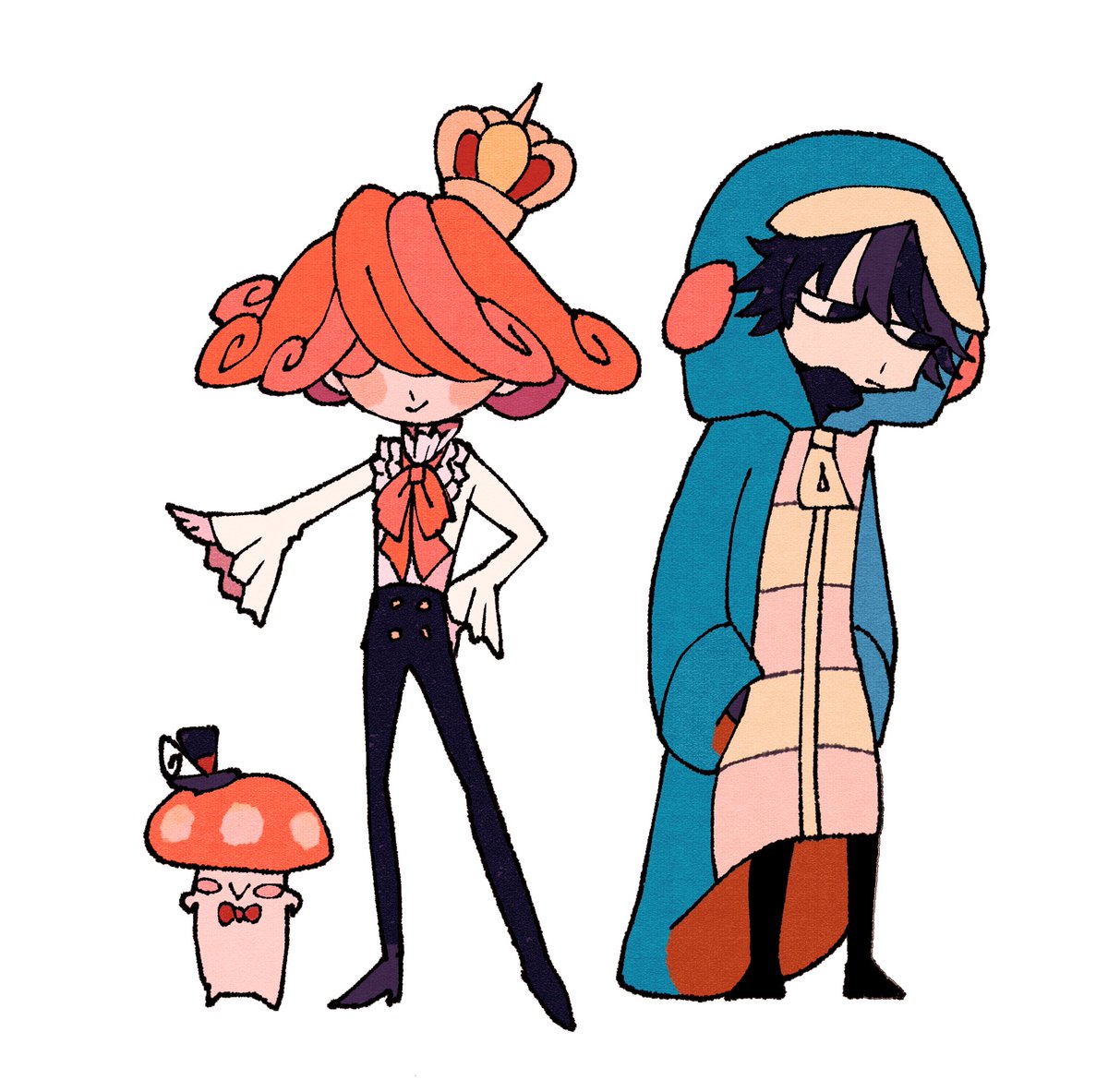 創作 海外アニメ風に キノコとアオムシ 色崎いはちのイラスト