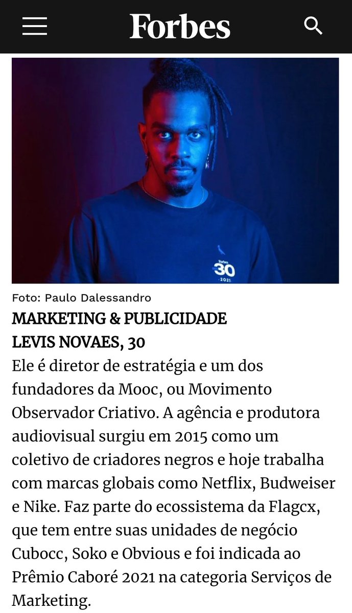 levisnovaes's tweet photo. Entre as alegrias das grandes histórias em construção, começo 2022 celebrando a minha presença na lista da Forbes Under30 (@forbesbr) como destaque em Marketing &amp; Publicidade.

@wearemooc 🖤

Lista completa em: https://t.co/2gmQT5Wek5

#ForbesUnder30 #Under30 https://t.co/xA8zvlUJL8