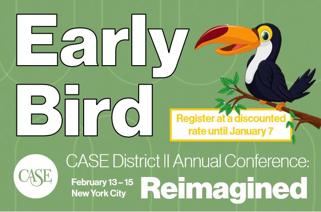 🐦 EARLY BIRD 🐦 for the #CASED2 Annual Conference ends January 7 ➡️ lnkd.in/dY3UMQRn

REIMAGINED will bring together like-minded advancement professionals to share strategies and inspiration over 3 days of valuable, thought-provoking sessions and networking opportunities.