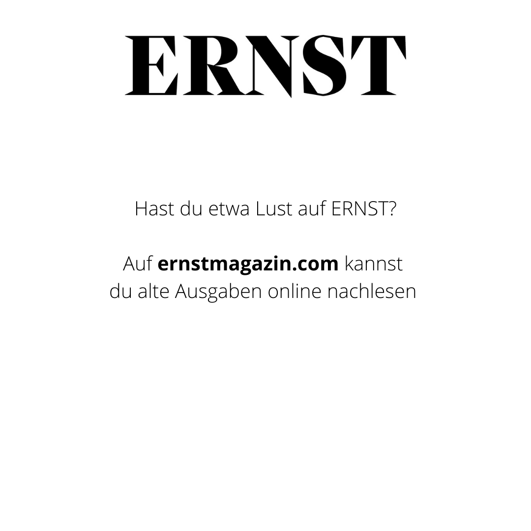ernstmagazin.com/archiv.html
So verpasst du nichts mehr :)

#Gesellschaft #Kulturmagazin #magazin #magazine #Kultur #Literatur #Journalismus #Sinnfragen #Lebensfragen #Enst #lesen