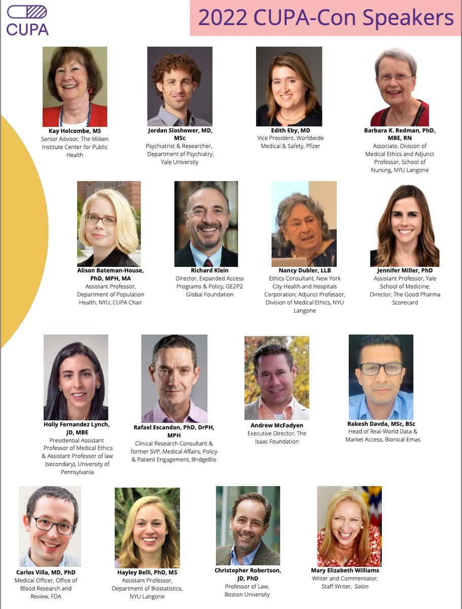 ABatemanHouse's tweet photo. During a global pandemic is an EXCELLENT time to learn about ethical issues related to non-trial preapproval access/ #CompassionateUse/#ExpandedAccess! The 2022 CUPA-Con is 1/24, has a great line-up, &amp; is virtual! Get info &amp; register: https://t.co/QgETmQgm88
Limited free tix https://t.co/HKNphkJJH7