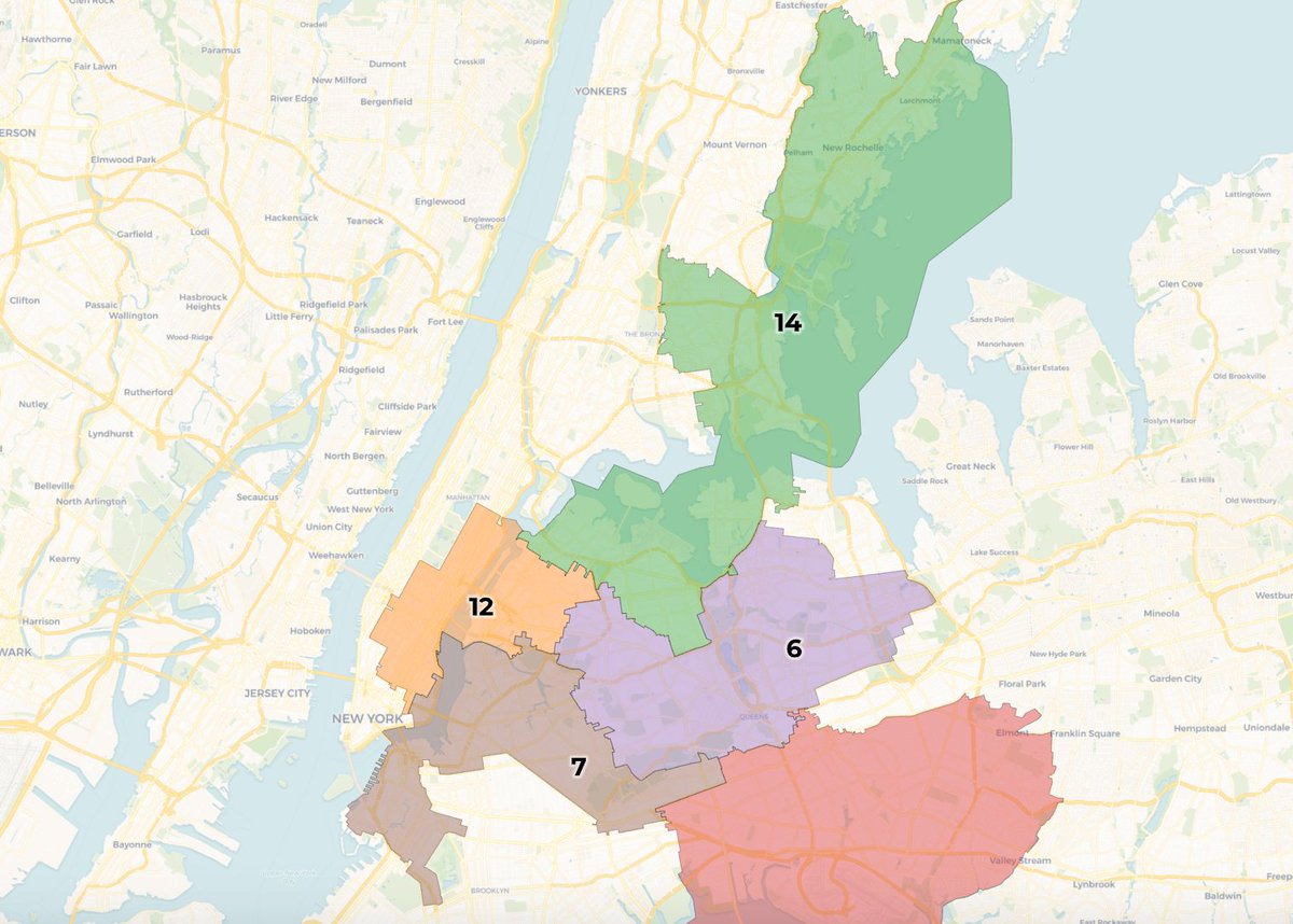 The Dems' map (which may or may not reflect the final map - who knows?) looks good for Carolyn Maloney (12) - it would cut out progressive-friendly Greenpoint. and This map also gives AOC (14) some of Westchester for the first time. But still safe for her. nyirc.gov/plans