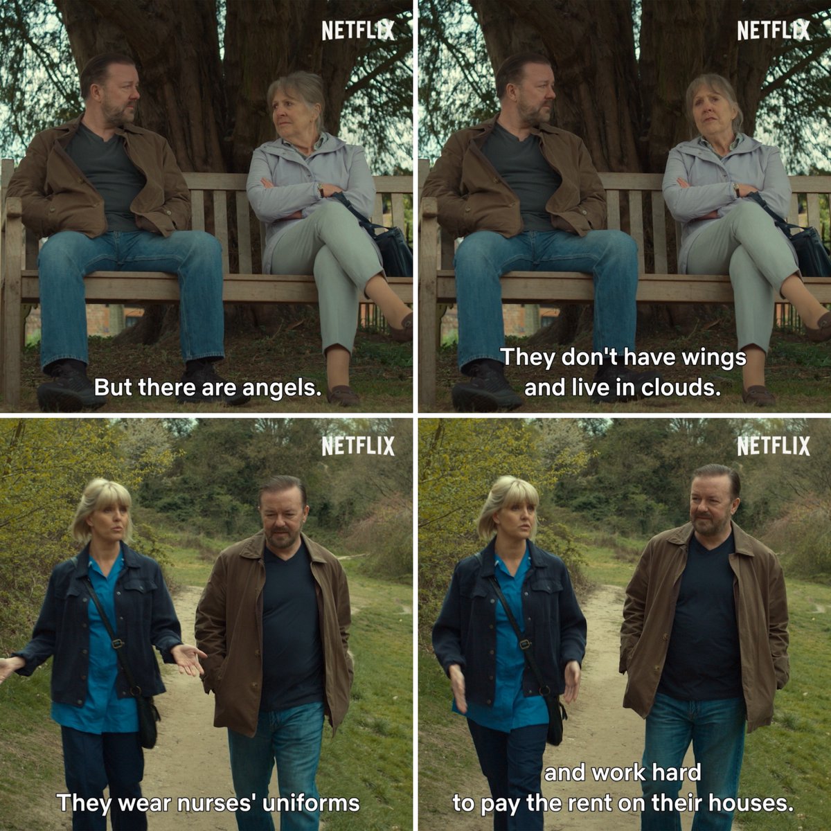 rickygervais's tweet photo. Thanks for the amazing reaction to the #AfterLife3 trailer. And yes, I did sneak in a little tribute to key workers everywhere 🙏 https://t.co/ScUASEa4mf