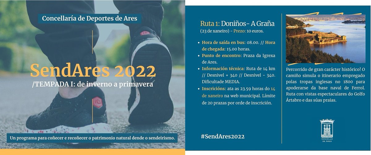 ConcellodeAres's tweet photo. ℹ️ O Concello presenta #SendAres2022, cinco rutas para coñecer o patrimonio natural a través do sendeirismo
#ConcellodeAres #SendAres #ViveoDeporteViveAres #ConcellariaDeportesAres
+info: 👇
https://t.co/zcIrO16ppc https://t.co/Ea3Fyu89uo