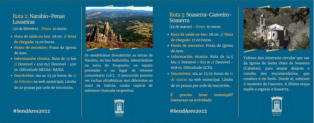 ConcellodeAres's tweet photo. ℹ️ O Concello presenta #SendAres2022, cinco rutas para coñecer o patrimonio natural a través do sendeirismo
#ConcellodeAres #SendAres #ViveoDeporteViveAres #ConcellariaDeportesAres
+info: 👇
https://t.co/zcIrO16ppc https://t.co/Ea3Fyu89uo