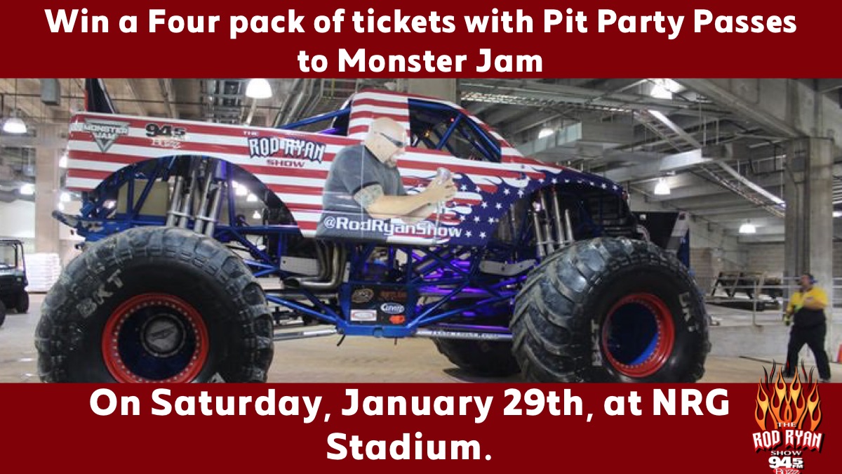 rodryanshow's tweet photo. Here is another Four Pack of tickets with Pit Party Passes to @MonsterJam. For a chance to win, all you have to do is Retweet this post using #every20mintes. winner selection at 9:20 am. Good Luck. @rodryanshow @945thebuzz https://t.co/Nannb6zrLN