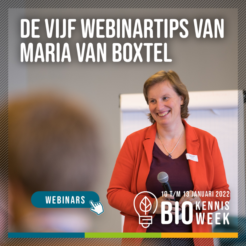 BionextTweets's tweet photo. Nog maar 1 week voordat de #biokennisweek start! Weet jij al welke webinars je wilt volgen? Maria van Boxtel, voorzitster programmacommissie, tipt haar top 5 ⬇️

Nog geen kaartje? Koop 'm dan snel: https://t.co/9SN8hkGCqc