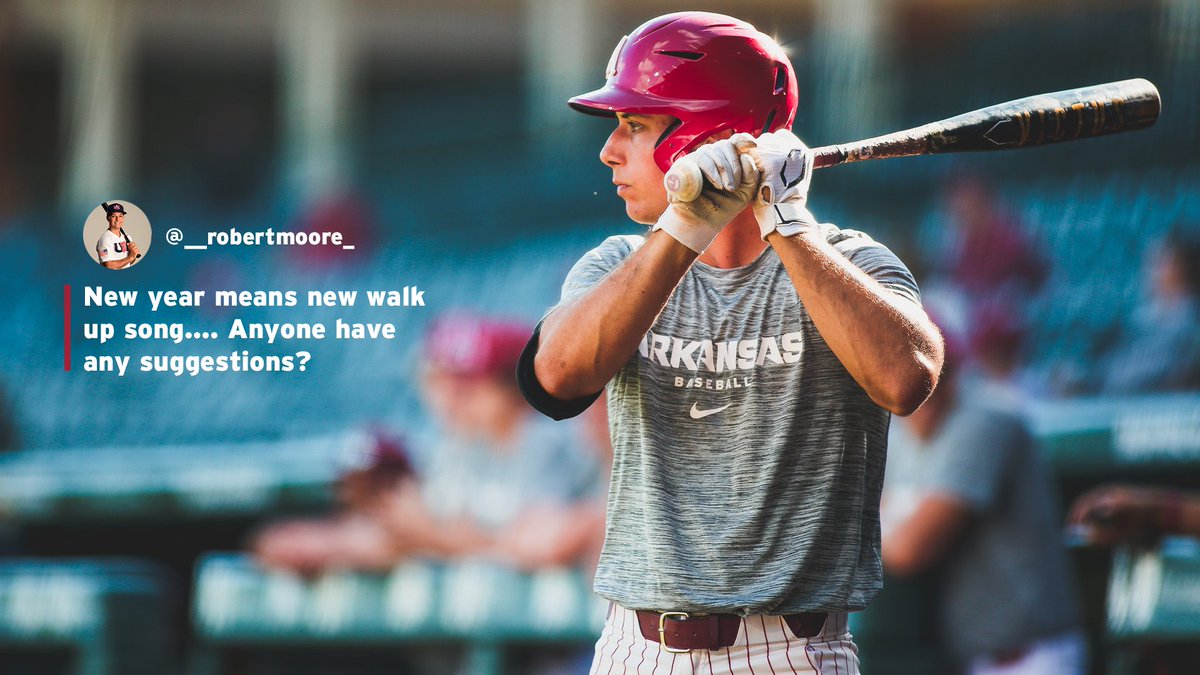 RazorbackBSB's tweet photo. What should @__robertmoore_'s new walk-up song be? 🤔 https://t.co/j6bHe04Hnl