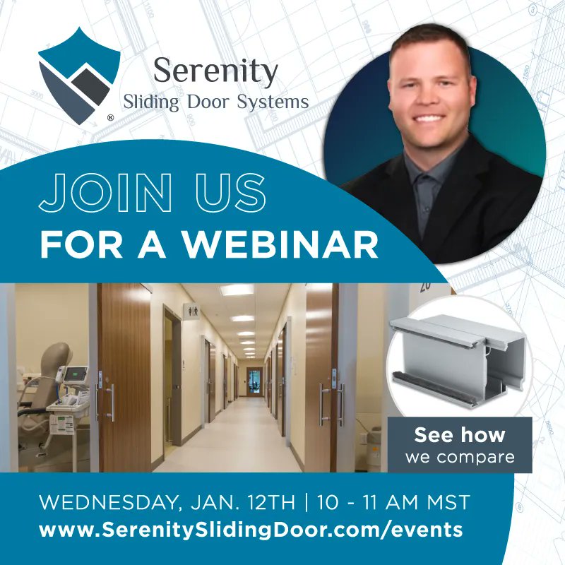 Tired of the same door supplier? See what Serenity can do for you in our free virtual product presentation. See how Serenity compares to the competition in “Sliding Doors 101” happening Wednesday, January 12th. Register online today: buff.ly/3EJcmnz

#Serenity #Webinar