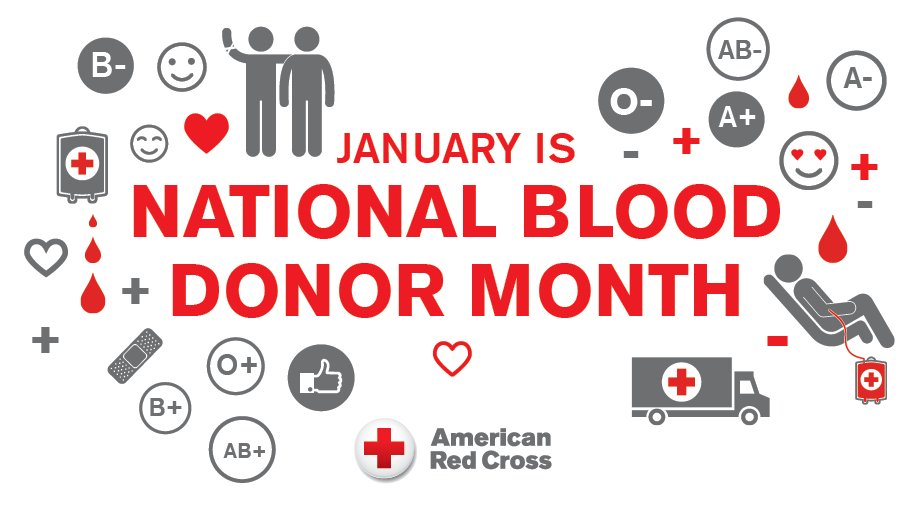 January is #NationalBloodDonorMonth, a time to celebrate the impact of blood and platelet donors during one of the most difficult times of year to maintain a sufficient blood supply. Join this lifesaving mission by donating with the Red Cross this month: rcblood.org/appt