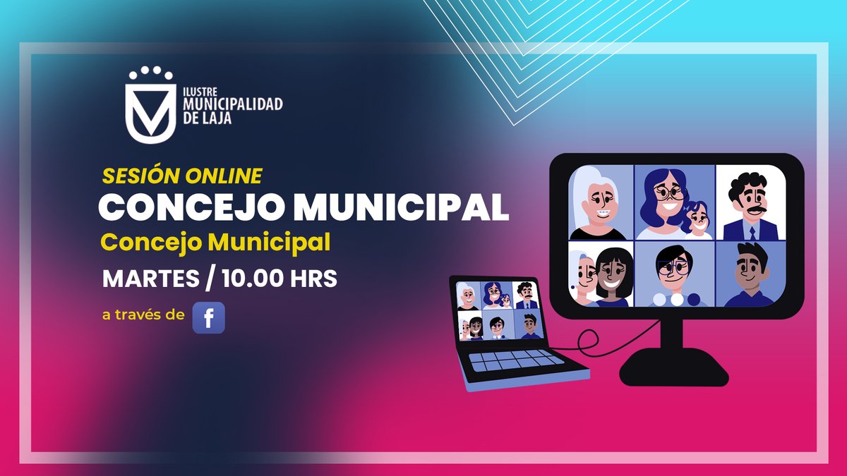 MAÑANA | 10:00 hrs. 🕐
 👉🏽 Los y las esperamos en una nueva sesión del Concejo Municipal 📌 Súmate en vivo a través de nuestro Facebook  👩‍💻.
#LajaEsDeTodos
